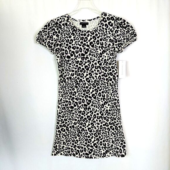 Sanctuary Dresses & Skirts - Sanctuary Cheetah Print Black Lavender Ivory Sheath Dress Puff Sleeve Size 16